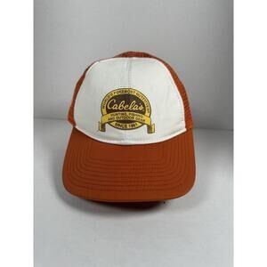 Cabelas Baseball Cap Hat Mens Orange Mesh Back Logo One Size OS